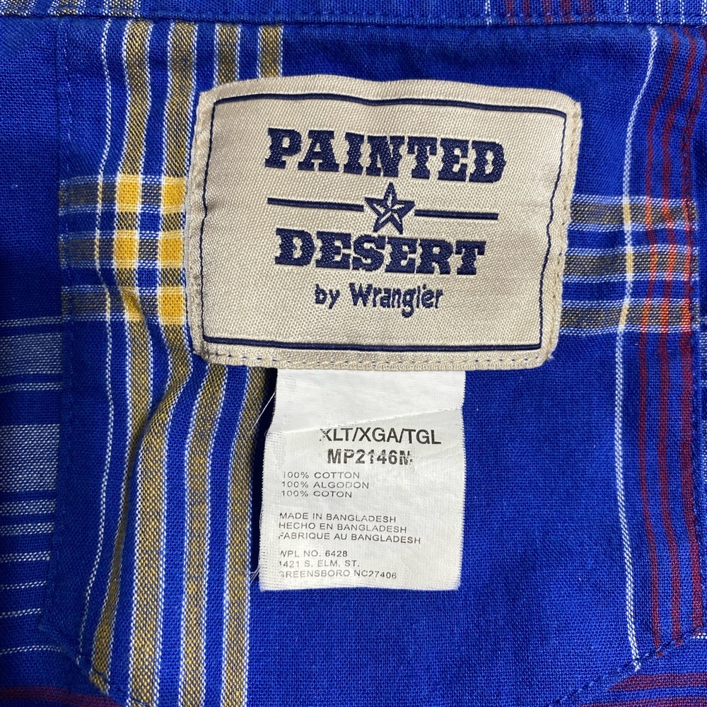 WRANGLER Vintage Painted Desert Blue Plaid Long Sleeve Button-Up Size XLT 90s - Picture 8 of 10